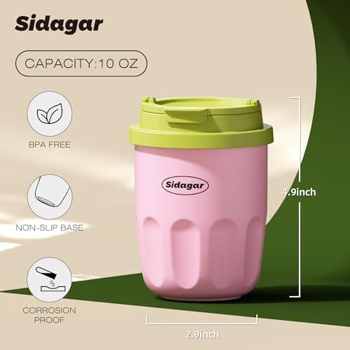 Sidagar Travel Coffee Mug 10 oz Ceramic Lined Tumbler, Double Wall Stainless Steel Coffee Cup with Lid, Vacuum Spill Proof Mini Water Bottle, Insulated Thermal Mug for Home Office,Pink - Thumbnail 2