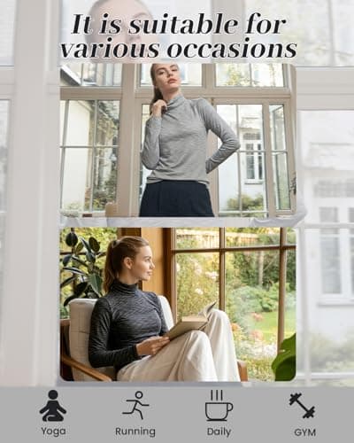 Leapstride Women's Turtleneck Slim - Fit Long Sleeve Base Layer Top, Space - Dyed Pattern, Sport Jersey for All - Round Activities - Thumbnail 3