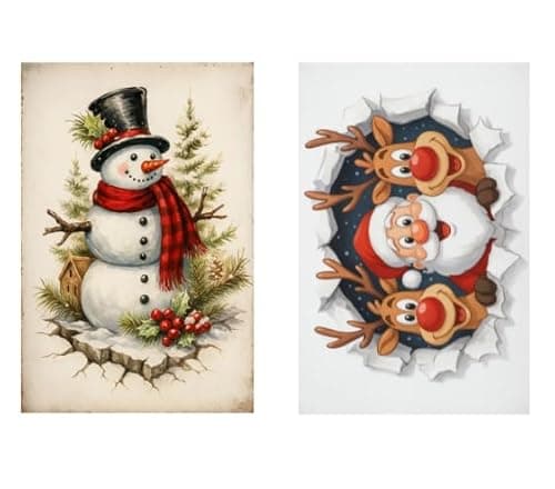 2-pack Vintage Country Style Santa Claus, Reindeer, and Holiday Themed Metal Tin Signs - Size: 12 x 8 inches, suitable for home decoration in living rooms, kitchens, bars, cafes, etc., and also makes a great gift.