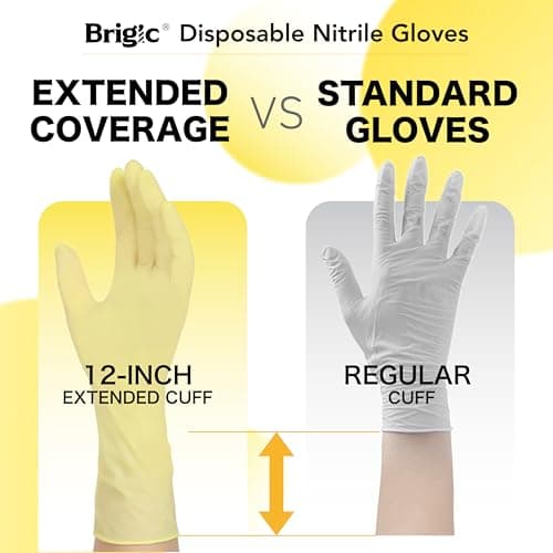 Brigic 12-Inch Extended Disposable Nitrile Gloves | Latex-Free & Powder-Free | Full Palm Textured Grip | Multipurpose for Home, Kitchen, Beauty & Garden lemon Yellow, Medium (Pack of 50) - Thumbnail 2