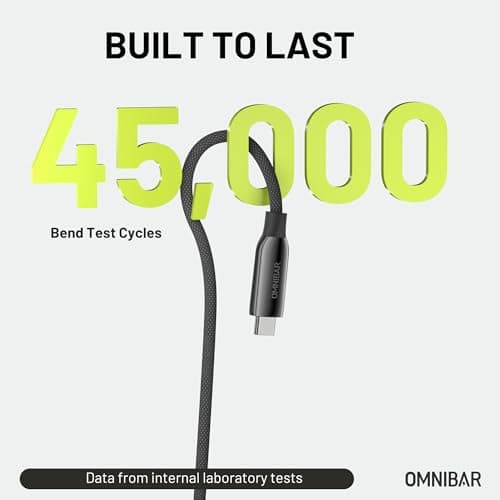 Omnibar Heavy Duty USB C Cable (3FT/Braided), USB C 3.2 Gen 2X2 Cable, 20Gbps Data Transfer, 4K Monitor Display, 240W USB C Charging Cable for iPhone 17/16/15, iPad, MacBook, CarPlay, Hub,Docking,SSDs - Thumbnail 6