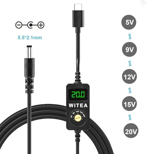WITEA Universal USB-C to DC PD Trigger Cable with LED Voltage Display | 5V/9V/12V/15V/20V Adjustable Power Adapter | Compatible with Laptops, Routers, Monitors, LED Strips, Fans & More - Thumbnail 5