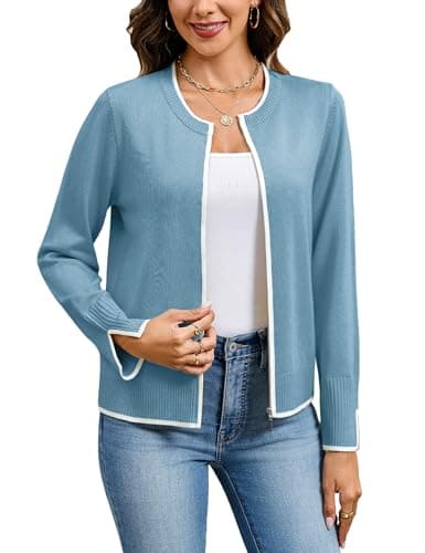 Totatuit Lightweight Cardigans for Women Soft Knitted Zipper Sweater Crewneck Long Sleeve Casual Jacket with Zipper Gray Blue Small - Image 1