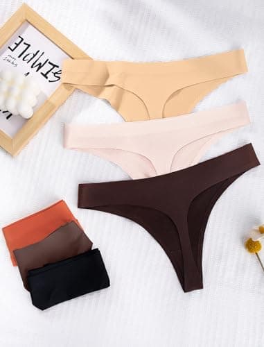 ANSUKOO Seamless Thongs for Women Underwear 6Pack,No Show Ladies Workout Thong,No Line Breathable Comfortable Sport Panties Assorted - Thumbnail 6