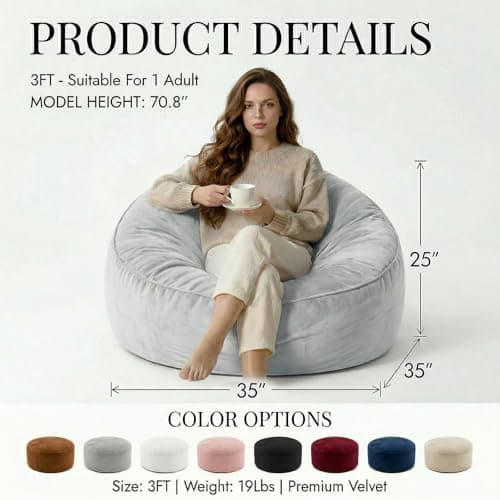Cecilia magic box Bean Bag Chair 3ft, Large Bean Bag with Memory Foam Filler, BeanBag with Ultra Soft Faux Fur Fabric Washable, Lazy Sofa for Gameroom Living Room Bedroom Office, Grey - Thumbnail 2