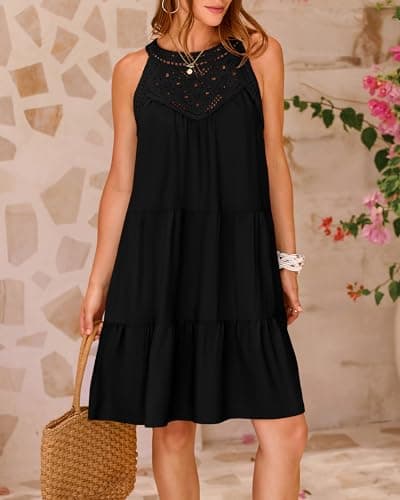 BTFBM Women Summer Dresses 2026 Casual Spring Clothes Sleeveless Halter Neck A-Line Boho Mini Dress Beach Vacation Sundress(Black, Medium) - Thumbnail 3
