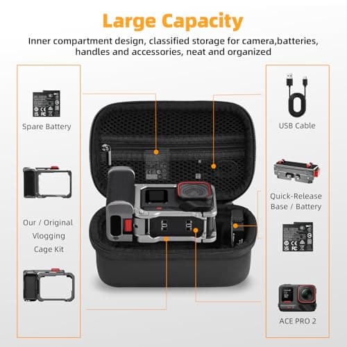 BRDRC Carrying Case for Insta360 Ace Pro 2/Ace Pro Xplore Bundle Kit, Portable Small Storage Bag Hard Shell Battery Travel Case with Wrist Strap Carabiner Insta 360 Ace Pro 2/Ace Pro Accessoires - Thumbnail 2