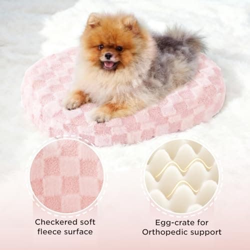 Joydeco Cloud Dog Bed for Small Dogs & Cats, Washable Pet Bed with Orthopedic Foam and Removable Checkered Plush Pad, Non-Slip Bottom for Indoor Puppies and Kittens, 22x20 Inch, Pink - Thumbnail 3