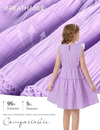 GRACE KARIN Girls Sleeveless Summer Dress, Ruffle Tiered Easter Spring Party Dresses for Little Kids Size 7,Lilac Purple - Thumbnail 4