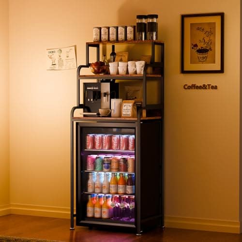 HAAYOT 4-Tier Mini Fridge Stand with Storage, 25.9" Industrial Storage Rack for Kitchen Dorm, Rustic Brown - Image 1