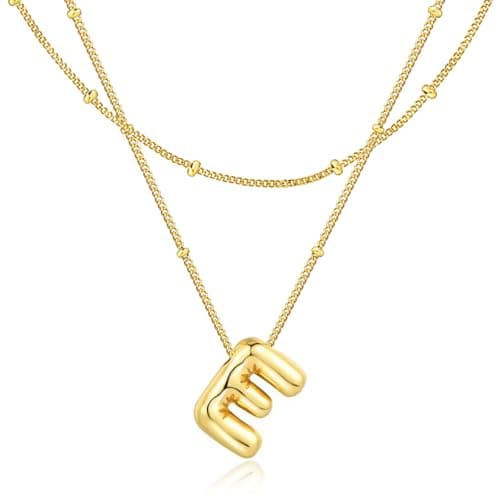 Bubble Letter Necklace for Women, 14k Golden Plated Initial Letter Pendant Necklace Personalized Jewelry Gift - Image 1