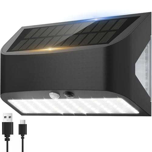 Solar Motion Lights Outdoor, 6500K 1200LM Solar Sconce Lights Outdoor with Backlight and USB Charging Port, IP65 Waterproof Solar Wall Lights Outdoor for Yard Fence Patio Garage Porch (1 Pack) - Image 1