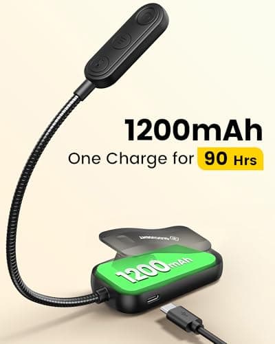 Glocusent 20 LED Reading Lights for Books in Bed, Eye Caring Reading Light, 5 Colors & 5 Brightness 3–100LM Dimmable, 1200mAh Rechargeable Book Light to 90H, Lightweight Clip on Light for Book Lovers - Thumbnail 5