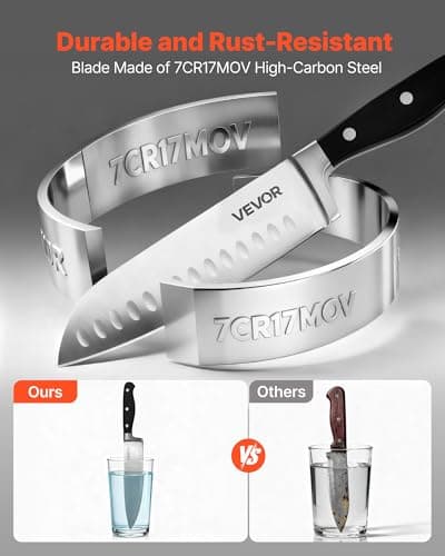 VEVOR Kitchen Knife Set with Block and Sharpener, 15 Piece High Carbon Stainless Steel Sharp Knife Set, Kitchen Cutlery with Crack-Resistant Handle, Sharpening Rod and Wooden Block, for Home Cooks - Thumbnail 4
