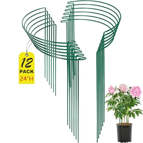 24 Inch Peony Cages and Supports for Large Hydrangea Bushes, Outdoor Plants, Heavy Duty Tall Plant Support Stakes, 12 Pack - Tool-Free Interlocking Design with Powder Coated Rust-Proof Metal Ring - Image 1
