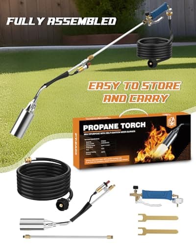 Propane Torch Weed Burner Kit, High Output with Long/Short Mode,12FT Hose blow torch Heavy Duty Weed Torch Flamethrower with Self Igniter & Turbo Trigger for Weeding, Roofing, Melting Ice, BBQ - Thumbnail 6