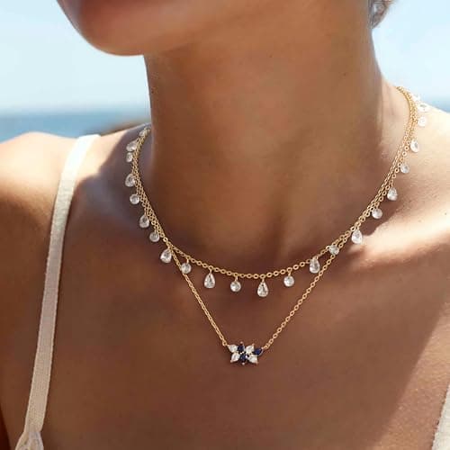 MTMY Gold Choker Necklace for Women 14K Gold Plated Cubic Zirconia Cross Heart Shell Teardrop Charm Station Choker Necklace Dainty CZ Chain Necklaces for Women Trendy Summer Jewelry Gifts(Drop) - Thumbnail 3