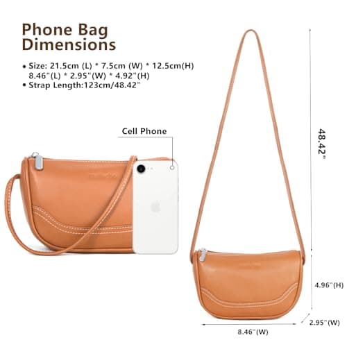 Real Leather Hobo Purse for Women, Small Shoulder Bag for Dating and Cafes, Crescent Moon Crossbody in Brown, Soft and Slouchy Design - Thumbnail 4