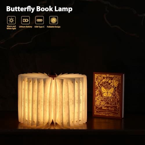 ZBOLE Magic Truth Book Light - Rechargeable LED Book Lamp for Home Decor, Ideal Christmas & Bookworm Gifts with Gold Foil Embossed Cover, Warm White Light for Entertainment & Relaxation (Red) - Thumbnail 3
