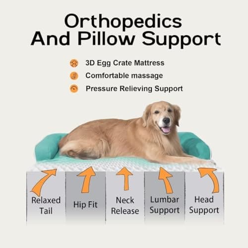 Large Dog Bed Orthopedic Washable, Orthopedic Dogs Bed with Removable Bolsters, Washable Beds for Large Dogs, Waterproof Pet Beds and Non-Slip Bottom, Extra Aqua Blue XXXLarge Dog Sofa - Thumbnail 4