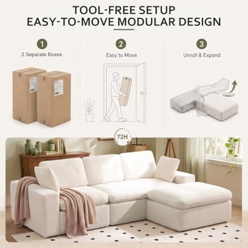 anfutek L-Shaped Modular Sectional Couch for Living Room Furniture, Boneless Cloud Couch Set with Back Support, Modular Sectional Sofas for Living Room Furniture with Ottoman - Thumbnail 6