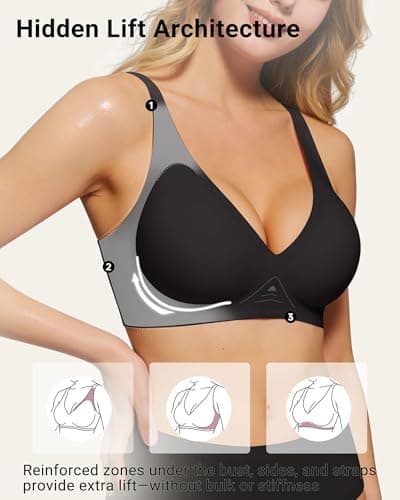 As Fairy 2026 Deep V Wireless Push Up Bras for Women Seamless Bra with Support No Underwire Bralette(Black 36B) - Thumbnail 3