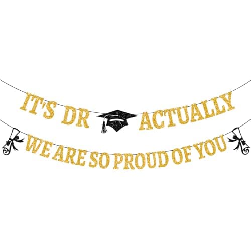 Lednica It’s Dr Actually Banner, Class of 2026 Congrats Doctor Graduation Hanging Decorations, Black Gold Doctorate Degree Grad Party Supplies & Decor, We're So Proud of You Photo Props - Image 1