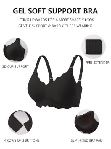 COCOMARTS Jelly Bras for Women No Underwire Scalloped Push Up Wireless Bralettes Seamless Soft Comfort Everyday Tshirt Bra Black 3X-Large - Thumbnail 4