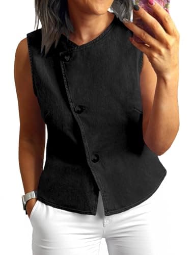 UNCLECAT Womens Denim Vest Tops 2026 Spring Summer Button Down Sleeveless Blazer Business Casual Work Waistcoat - Image 1