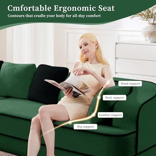 105.9" Contrast Color Boneless Sectional Couch, Teddy Fabric Foam Cloud Sofa, L Shaped Extra Deep Seat Wide Arm Modular Sectional Sofa with Chaise, No Assembly Required - Thumbnail 3