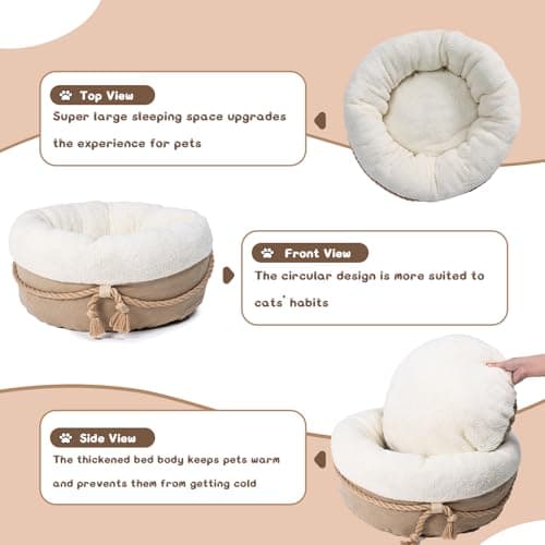pesen Cat Bed & Small Dog Bed with Supportive Walls, Thick Bottom, Calming Donut Shape, Soft Durable Fabric, 20x20x10 Cat Beds for Indoor Cats - Thumbnail 5