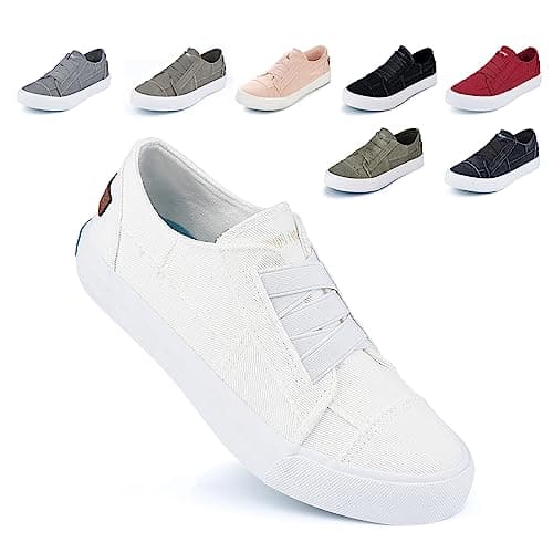 JENN ARDOR Women's Stylish Slip On Sneakers No Laces Elastic Low Top Canvas Sneakers Trendy Flats Comfortable Casual Walking Shoes - Image 1