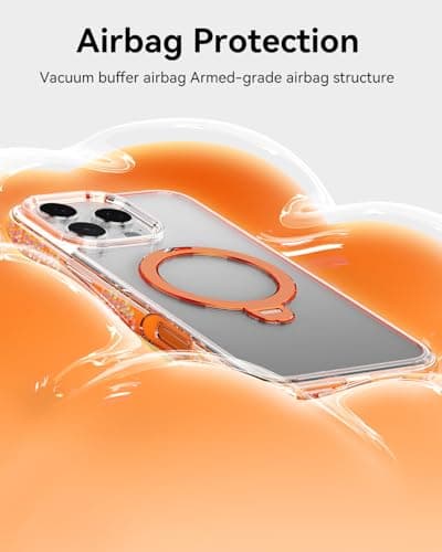 RAPTIC 360°Spin Magnetic Stand for iPhone 16 Pro Max Case, Compatible with Magsafe, [360° Air-Filled AirJoy Beads] Military-Grade Shockproof Protective Case with Kickstand, 6.9-inch Orang - Thumbnail 2