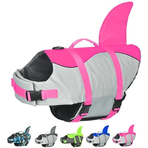 Doglay Dog Life Jacket Shark, Ripstop Dog Life Vests for Swimming Boating with High Buoyancy and Rescue Handle, Adjustable Dog Life Jacket Pet Flotation Vest for Small Medium Large Dogs