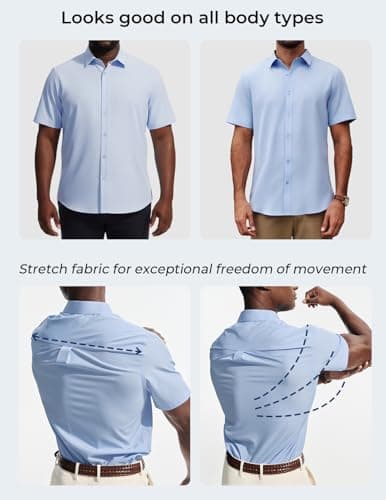 PJ PAUL JONES Mens Dress Shirts Short Sleeve Button Up Shirt Wrinkle Free Business Casual Shirts for Men Summer Work Office Wedding White - Thumbnail 5