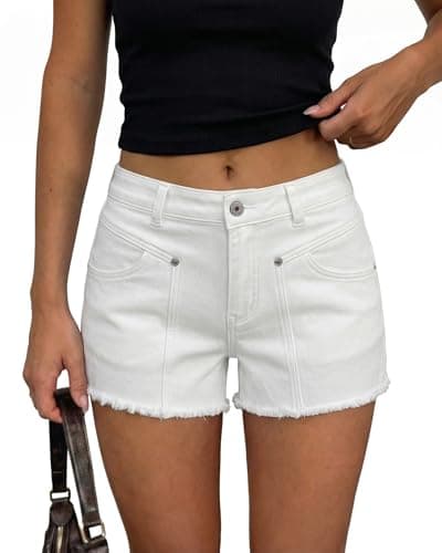 onlypuff Boyfriend Jean Short for Women Distressed Frayed Denim Shorts Cut Off Worn Shorts White 14 - Image 1