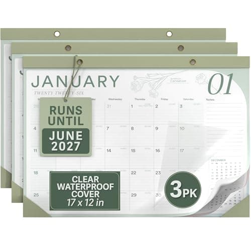 2026 Desk Calendar 17x12 Runs Until June 2027 Work Calendar with To-do List & Notes 18 Months With Plastic Cover Table Calendar 2026-2027 Desk Calendar With Protective Cover Bulk Planner for Home School Office (Light Green, 3 Pack) - Image 1
