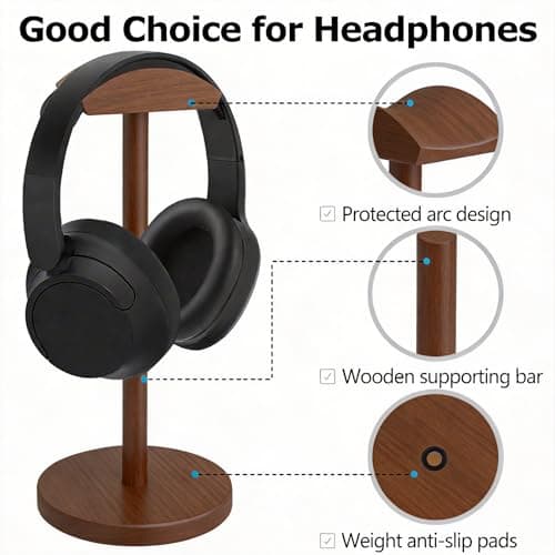 Cyfromt Universal Headphone Hanger Holder Organizer Keeper Racks Storage for Desk Gaming Headset Stand Premium Functional Craftmanship Headset Stand Accessories Walnut - Thumbnail 4