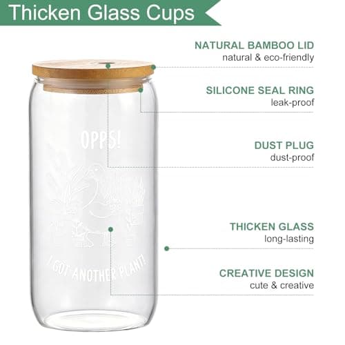 KORHONEN Plant Lover Gift for Women, Gardening Glass Cup Tumbler with Lid and Straw, Coffee Mug Present for Mom, Garden Lover, Gardener for Birthday Christmas 16oz - Thumbnail 5
