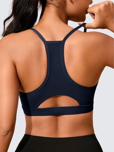 Aoysky Womens Buttery Soft Racerback Sports Bra Padded Strappy Workout Running Yoga Gym Crop Tops with Built in Bras Navy - Thumbnail 5