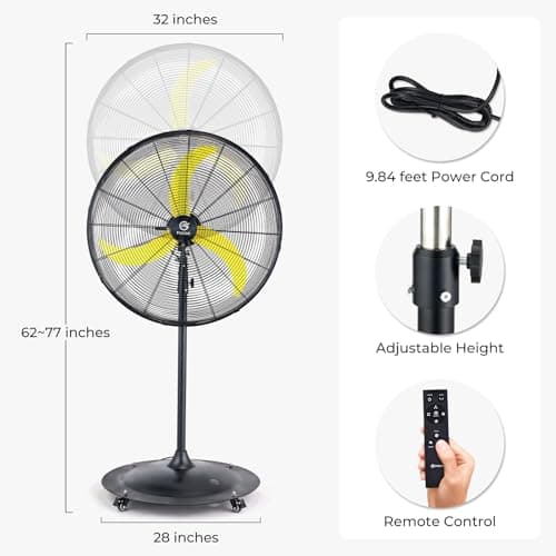 FUGOO 30'' Oscillating Pedestal Fan With Remote Control,BLDC Motor, Large Air Flow range From 3200CFM to 8800CFM, 4-Speed Heavy Duty Industrial Fans for Factory, Commercial, Garage, Warehouse,Shop - Thumbnail 2