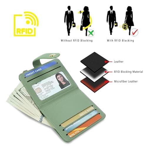 Airkit Small Wallets Woman RFID Blocking Leather Credit Card Holder - with ID Window - Card Wallets for Women - with Zipper Coin Purse - Keychain Wallet - Thumbnail 5