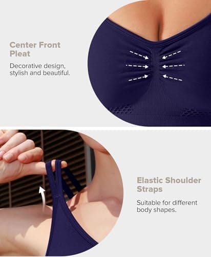 BRXL Lycra Strappy Ruched Sports Bra for Women Breathable Seamless Criss Cross Back Light Support Padded Bras Exercise Yoga Blue M - Thumbnail 3