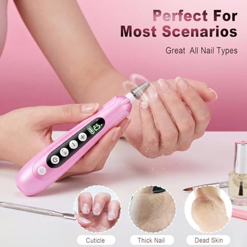 Pro Nail Drill Kit, Electric Nail File with UV Dryer Lamp & LED Light, 10000RPM Low Vibration & Noise, 10 Speeds, 3000mAh Cordless Nail dremel, Toenail Grinder for Manicure Pedicure Home Use, Pink - Thumbnail 6