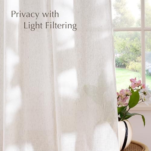 NICETOWN Cream Linen Doorway Curtains 80 inches Long, Rod Pocket & Back Tab Thick Flax Blend Semi Sheer Privacy with Light Filtering Window Treatments for Bedroom, W55 x L80, 2 Panels - Thumbnail 4