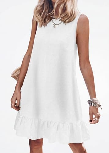 KIRUNDO Women's Casual Summer Dresses 2026 Spring Sleeveless Shift Tank Mini Dress Flowy Ruffle Hem Beach Vacation Sundress(White, XX-Large) - Thumbnail 2