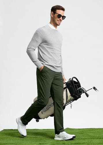 Pudolla Men's Golf Pants Stretch Work Dress Pants Men's Dress Pants 34 Lightweight Quick Dry Trousers with Pockets(Army Green 35Wx34L) - Thumbnail 3