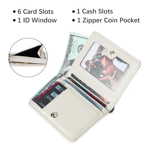 Gostwo Womens Wallet, Small Wallet for Women, Compact Bifold Card Holder, Mini Slim RFID Blocking Cash Wallet, Billfolds Thin Leather Zipper, Gift for Ladies Teen Girls Travel with ID Window, Beige - Thumbnail 3