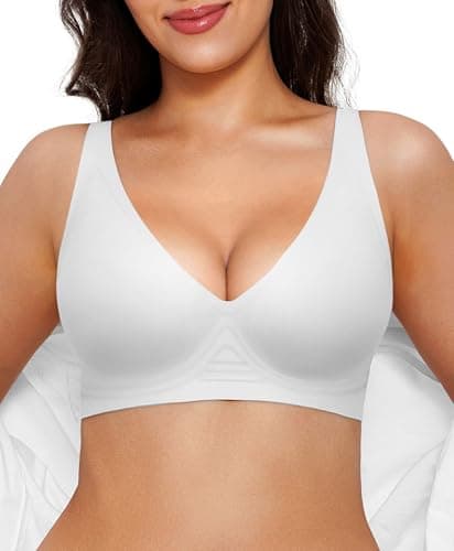 Seamless Bras for Women No Underwire Push Up Bra Comfy Wireless Supportive Bralettes Comfortable Tshirt Bra Deep V White - Image 1