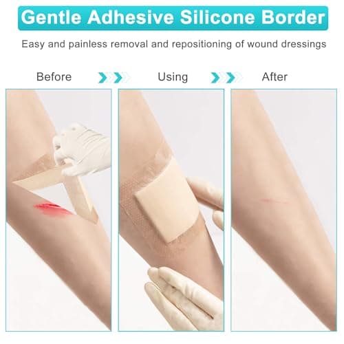 Silicone Foam Dressing 3"x3", Waterproof Absorbent Wound Dressing Bandages for Wound Care,10 Pack Wound Silicone Large Bandages - Thumbnail 4